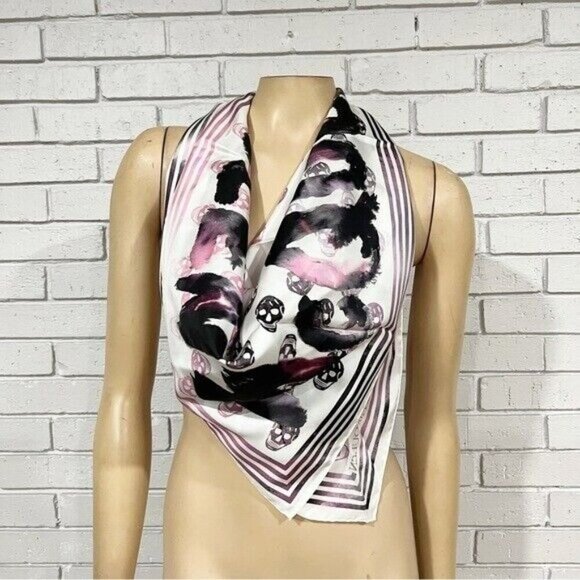 Alexander McQueen Watercolor Skull-Print Silk Scarf